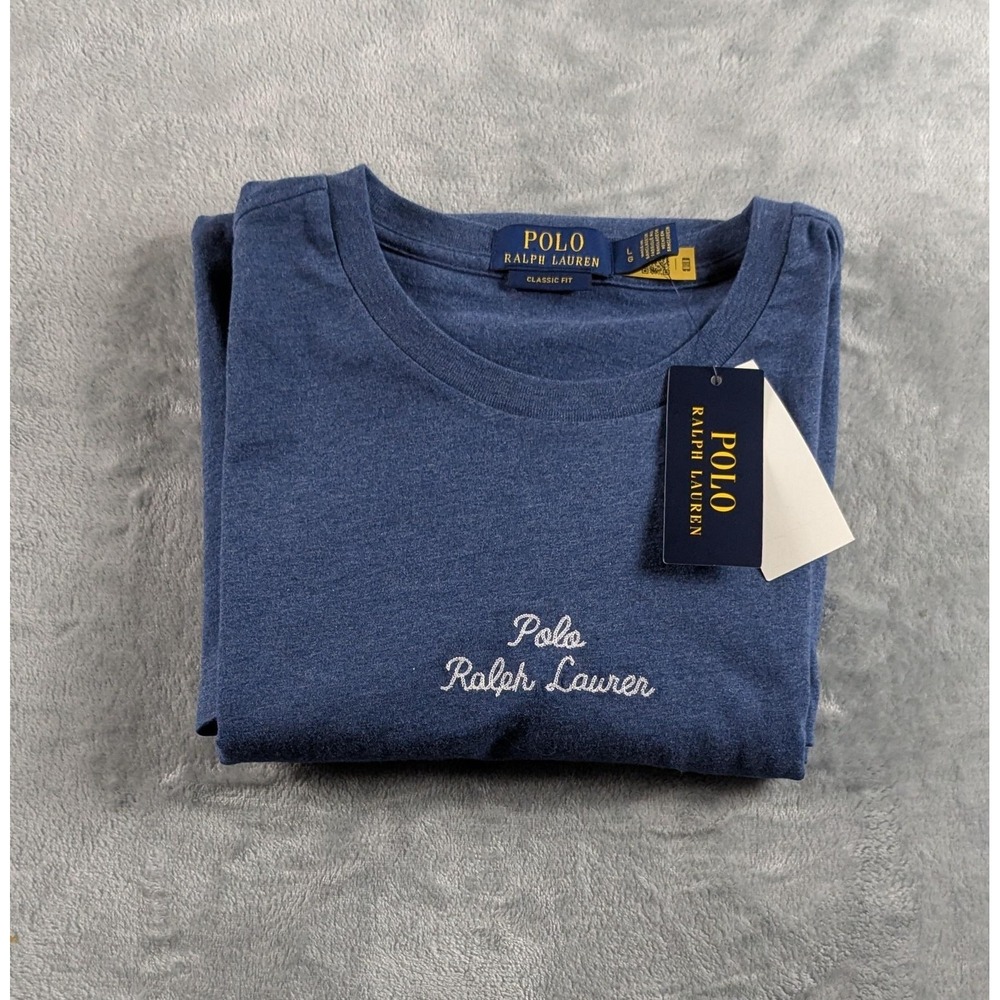 Polo Ralph Lauren Shirt Mens Large Blue Heather Classic Script Logo Embroidery